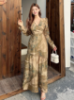 Picture of Women’s Asymmetrical Fitted Dress – Retro Floral V-Neck, Holiday Style