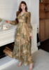 Picture of Women’s Asymmetrical Fitted Dress – Retro Floral V-Neck, Holiday Style