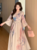 Picture of Women’s V-Neck Floral Midi Dress – Self-Tie Belt