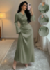 Picture of Women’s Elegant Satin Maxi Dress – Deep Neckline, Long Sleeves, Drawstring Waist