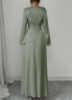 Picture of Women’s Elegant Satin Maxi Dress – Deep Neckline, Long Sleeves, Drawstring Waist