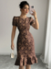 Picture of Women's Elegant Jacquard Midi Dress – Ruffles, Puff Sleevess