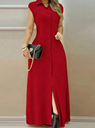 Picture of Women's Casual Commuter Solid Color Button-Down Maxi Dress, Summer