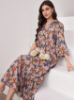 Picture of Women’s Elegant Maxi Dress – Butterfly Pattern, V-Neck, Full Length