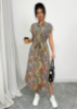 Picture of Women’s Elegant Dress – Paisley Pattern, Short Sleeve, Belt