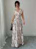 Picture of Women’s Elegant Long Dress – V-Neck, Fitted, Patterned