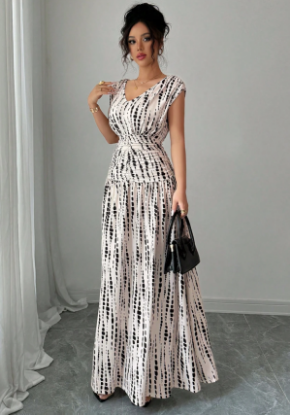 Picture of Women’s Elegant Long Dress – V-Neck, Fitted, Patterned