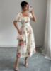 Picture of Women’s Elegant Dress – Square Neckline, Ruffle Sleeves, Floral Print