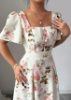 Picture of Women’s Elegant Dress – Square Neckline, Ruffle Sleeves, Floral Print