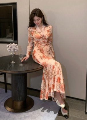 Picture of Women’s Elegant Wrap Summer Dress – Floral Print, V-Neck, Bow Belt