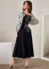 Picture of Women’s Elegant Maxi Dress – Butterfly Pattern, Lantern Sleeves