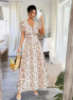 Picture of Women’s Elegant Dress – V-Neck, Floral Print, Waist Belt