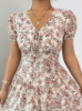Picture of Women’s Elegant Dress – V-Neck, Floral Print, Waist Belt