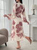 Picture of Women’s Elegant Knee-Length Dress – V-Neck, Puff Sleeves, Floral Pattern