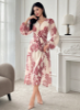 Picture of Women’s Elegant Knee-Length Dress – V-Neck, Puff Sleeves, Floral Pattern