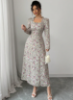 Picture of Women’s Vintage Floral Dress – Square Neck, Long Sleeves