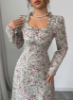 Picture of Women’s Vintage Floral Dress – Square Neck, Long Sleeves