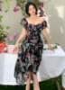 Picture of Women’s Elegant Chiffon Dress – Floral Print, Ruffled Hem, Short Sleeves