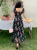 Picture of Women’s Elegant Chiffon Dress – Floral Print, Ruffled Hem, Short Sleeves