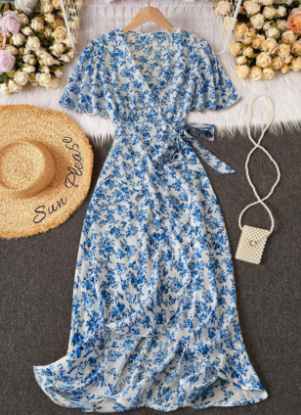 Picture of Women’s Boho Floral Dress – V-Neck, Belt