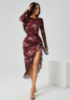 Picture of Women’s Party Dress – Asymmetrical Hem, Slit, Lotus Leaf Detail