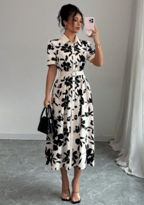 Picture of Women’s Elegant Holiday Dress – Floral Print, shirt style