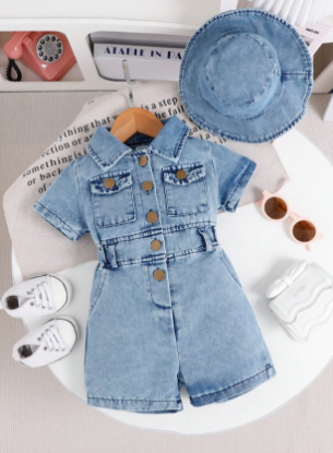 Picture of Baby Girls Denim Romper - with hat