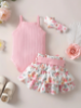 Picture of Baby girl 3-Pcs. floral print Set - bodysuit with skirt headband