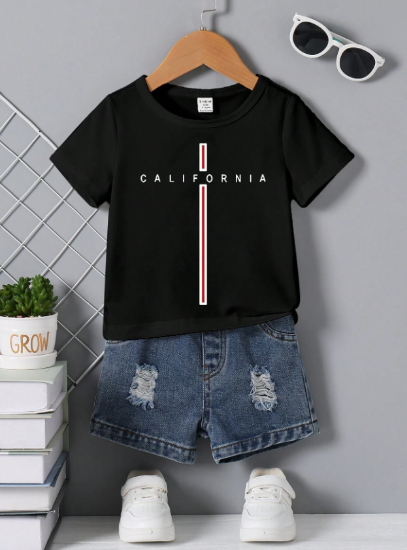 Picture of Baby Boys denim shorts Set - with black T-shirt