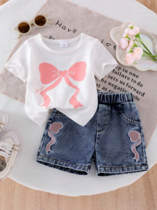 Picture of Baby Girls Denim short Set - bow print