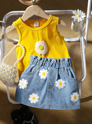 Picture of Baby Girls Daisy denim skirt Set - sleeveless