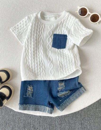 Picture of Baby Boys Set - denim shorts & white shirt