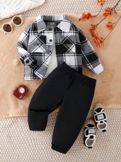 Picture of Baby Boys black & white  Plaid Set