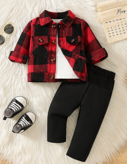 Picture of Baby Boys Red & black Plaid Jacket Set