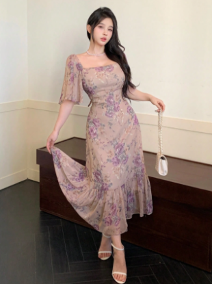Picture of DAZY Elegant midi chiffon dress