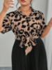 Picture of Modelyn Women's Plus Size Dress with Woven Leopard Patchwork