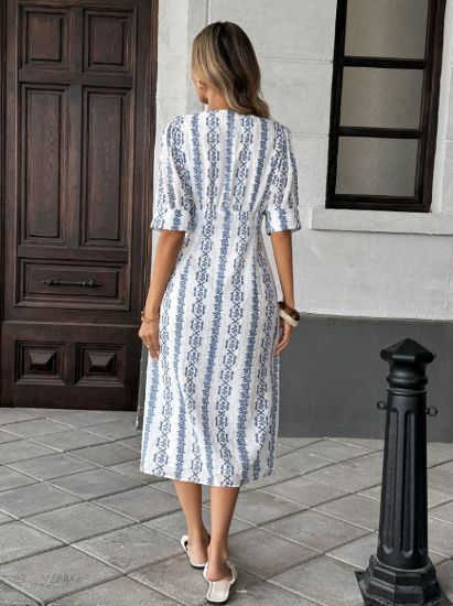Picture of Pariaura French style elegant woven dress with V-neck