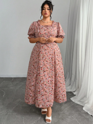 Picture of Women’s Dress – A-Line, Square Neck, Floral Pattern, plus size