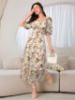 Picture of Women’s Elegant Dress – All-Over Print, Lantern Sleeves, Ruffle Collar