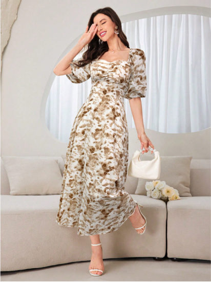 Picture of Women’s Elegant Dress – All-Over Print, Lantern Sleeves, Ruffle Collar