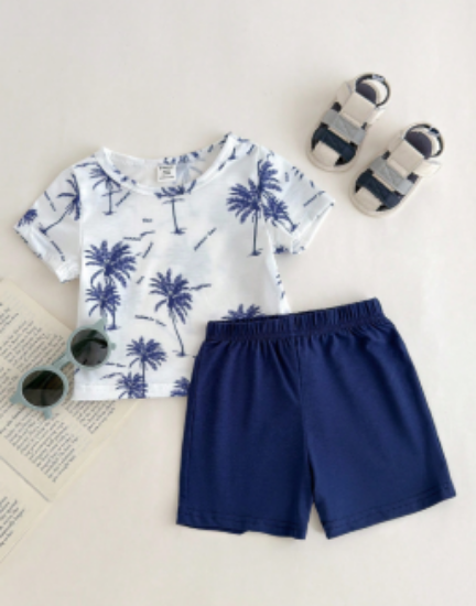 Picture of Baby Shorts & T-Shirt Set with Tropical & Letter Graphics