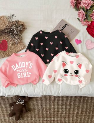 Picture of SHEIN Baby Girl Set Sweet Cats & Hearts Print