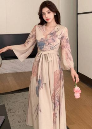 Picture of DAZY V-Neck Floral Print Self-Tie Belt Midi Dress