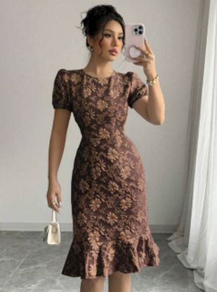 Picture of Spring/Summer Women's Elegant Jacquard Texture Solid Dress