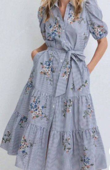 Picture of Women's Elegant Shirt Dress with Blue & White Stripes