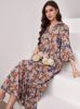 Picture of Mulvari Women's Long Dress with Butterfly Print & V-Neck