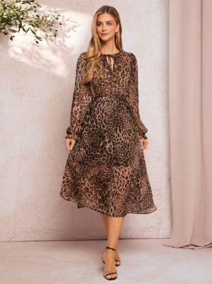 Picture of Amorya Women's Elegant Leopard Print Chiffon Dress