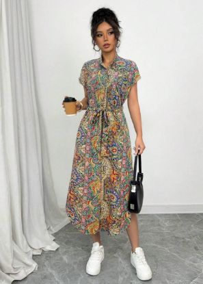 Picture of Chiquease Women's Casual Elegant Paisley Print Shirt Dress