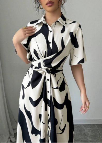 Picture of Elenzga Women's Long Casual-Style Dress with Button Placket