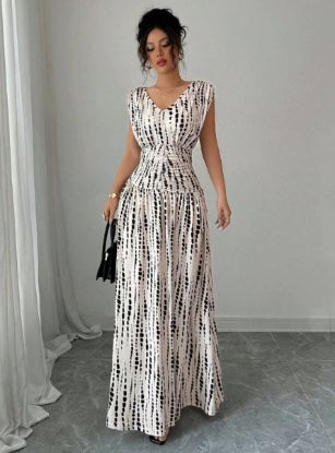 Picture of Elenzga Women's Elegant Tailored V-Neck Print Dress